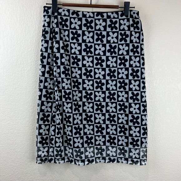 Unif Floral Check Checkered Dolly Midi Skirt M Black White Y2K Straight‎ Hippy - Picture 1 of 14